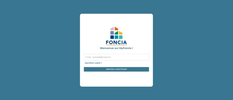 Page de connexion MyFoncia avec formulaire e-mail pour accéder au compte copropriété et services Foncia en 2026.