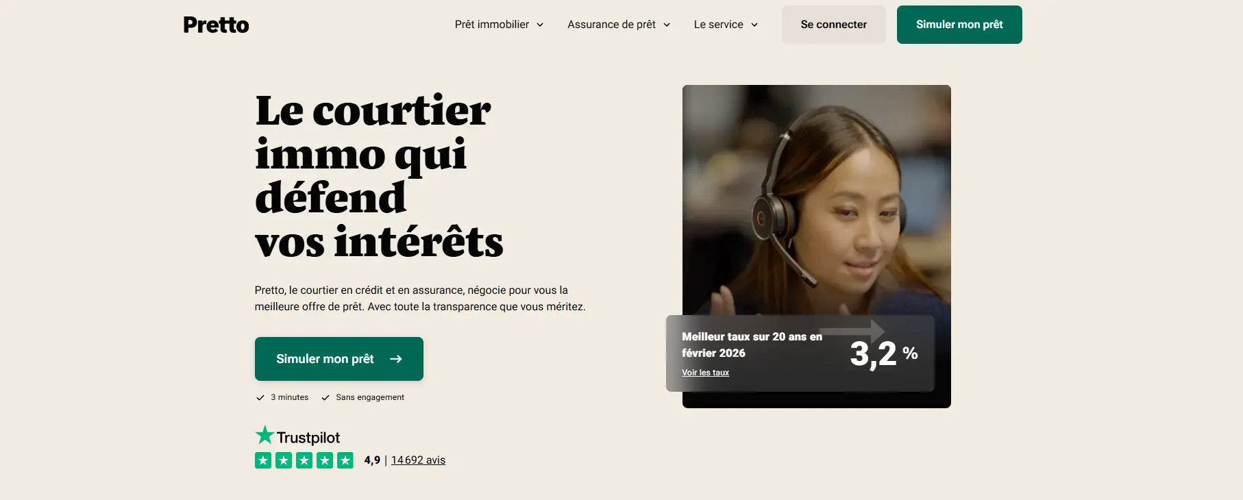 Interface web du courtier immobilier Pretto